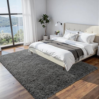 6x9 Fluffy Shag Area Rugs for Living Room Bedroom: Soft Plush Carpet Grey | - Image 2