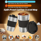 Vacuum-Insulated Stainless Steel Travel Coffee Mug, Leak-Proof Reusable Coffee Cup with Lid - Keep Hot & Cold Drinks for Hours, Durable Thermos Tumbler for Men & Women (3rd-Silver black, 12OZ)