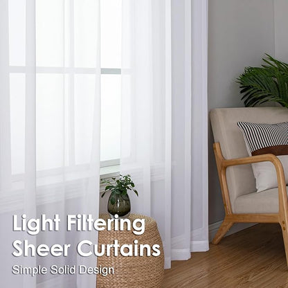 2 Panels Sheer White Curtains 54 Inches Length Window Treatment - Image 6