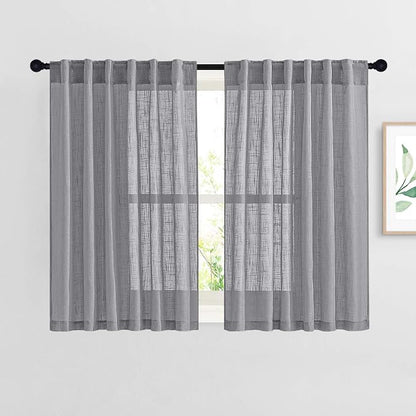 NICETOWN Bathroom Window Curtains 45 inch Length, Natural Linen Textured Rod - Image 3