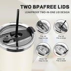 30 oz Tumbler with Lids and Straws, Stainless Steel Insulated Coffee Tumbler, Double Wall Vacuum Insulated Travel Mug Cup, Leakproof Thermal Coffee Cup for Hot and Cold Drinks (Cream)