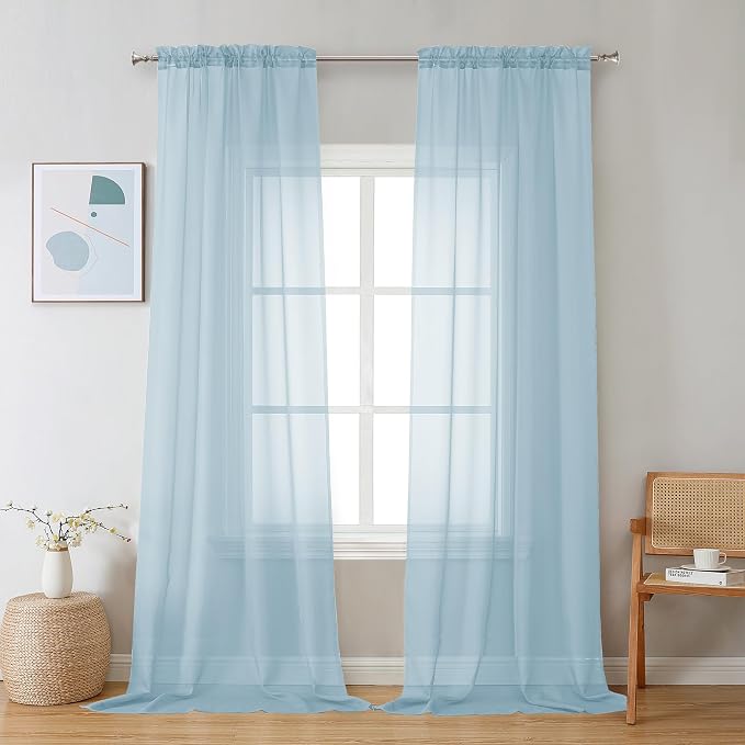 Chyhomenyc Sky Blue Sheer Curtains 96 inches Long 2 Panels, Light Filtering by Chyhomenyc