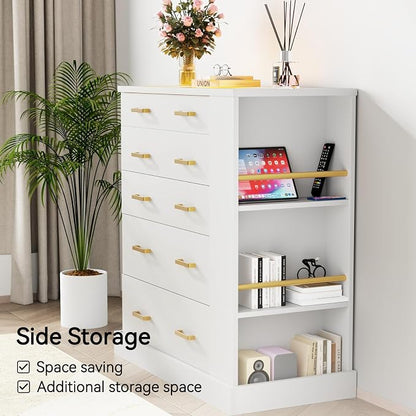 Drawer Dresser with LED Lights and Open Shelves, Modern Tall Chest of Drawers - Image 4