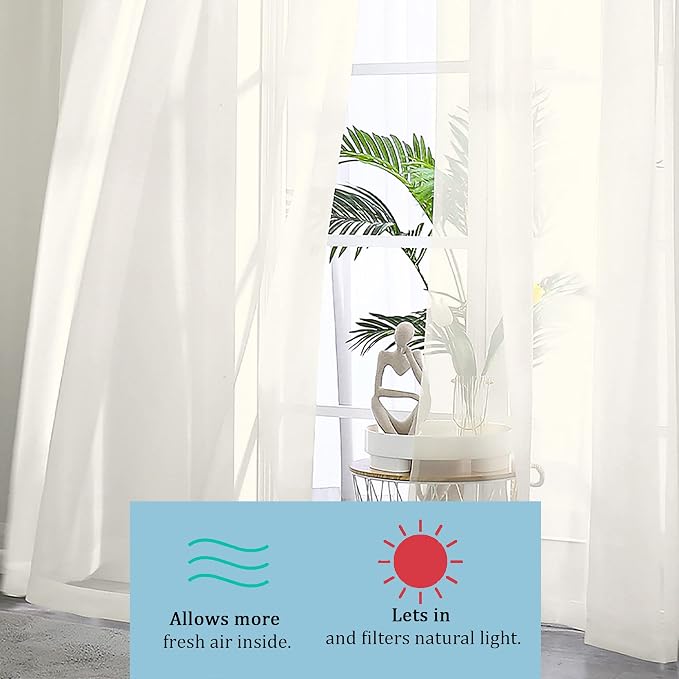Sheer Curtains 108" inches Long, 2 Panels Sheer Curtain Set, Rod Pocket Voile - Image 4