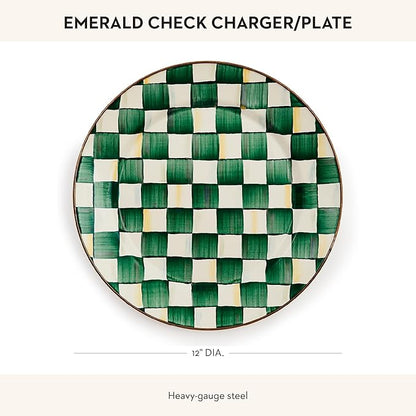 MACKENZIE-CHILDS Enamel Charger Plate, Charger Decoration for Dinner Plates or Home Decor, 12 Inches, Green-and-White Emerald Check