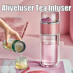 Tryteava Glass Infuser, Tryteava 3-in-1 Smart Tea Infuser, Portable Glass Double Wall Tea Infusers Bottle, with Stainless Steel Filter, Hot & Cold Brew, For Loose Leaf, Office Home (Green, 350ml)