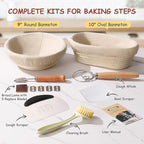 Sourdough Starter Kit, 9" Round & 10" Oval Banneton Proofing Bread Baskets Set, Sourdough Bread Baking Supplies for Beginner and Professional Bakers