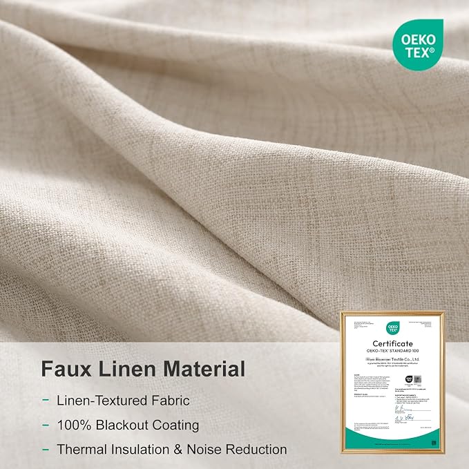 Linen Textured Total Blackout Sliding Door Curtains 90 Inches Long, Cream | - Image 7