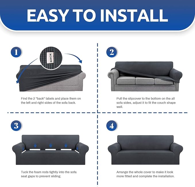 Stretch Chair Sofa Slipcover, Single Couch Cover, Charcoal | 1-Piece Washable - Image 4