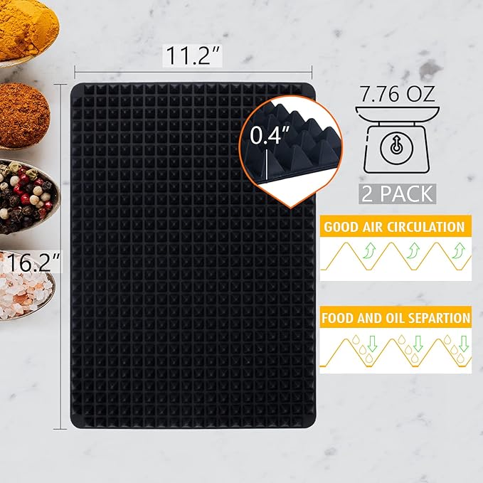 Silicone Baking Mat Red Pyramid Non Stick Bacon Microwave Tray Pastry Mats Red BBQ Grill Mat Baking Supplies oven Liners For Bottom Of Oven - 16 X 11''Silicone Mats For Kitchen Counter 1 Pack