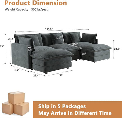 mikibama Modular Sectional Sofa, 111.5 Inch U Shaped Couch Set - Image 2