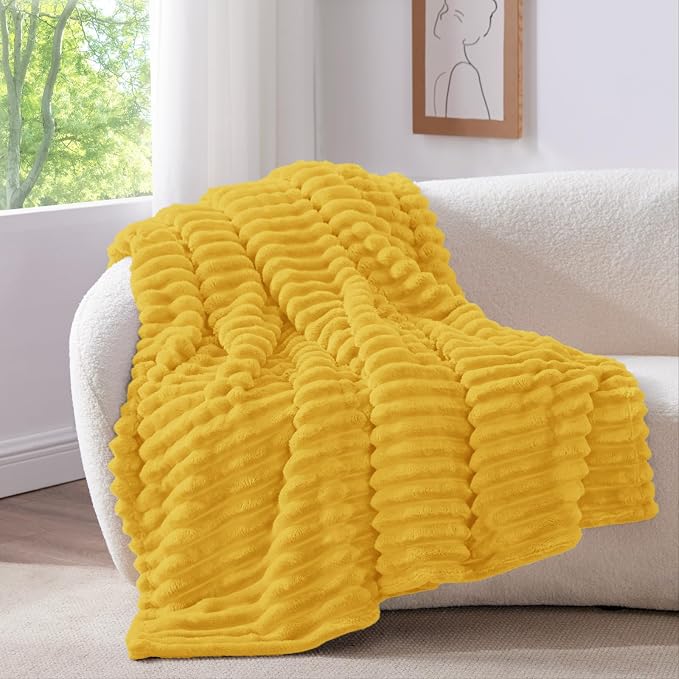 BEDELITE Ribbed Twin Blanket for Couch & Bed, Light Yellow, Warm Yet Lightweight - Image 2