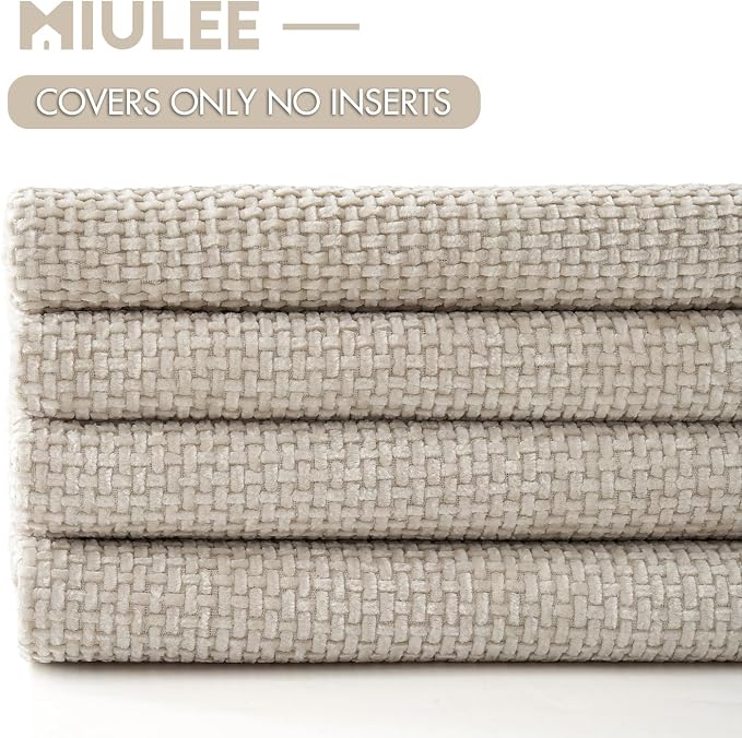 MIULEE Soft Decorative Chenille Pillow Covers Cream 20x20 Pack of 4 | Modern - Image 6