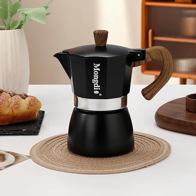 Mongdio Stovetop Espresso Maker Moka Pot, Cuban Coffee Maker Stove top coffee maker Moka Italian Espresso Greca Coffee Maker Brewer Percolator, 6 Espresso Cups, 10 oz - Black