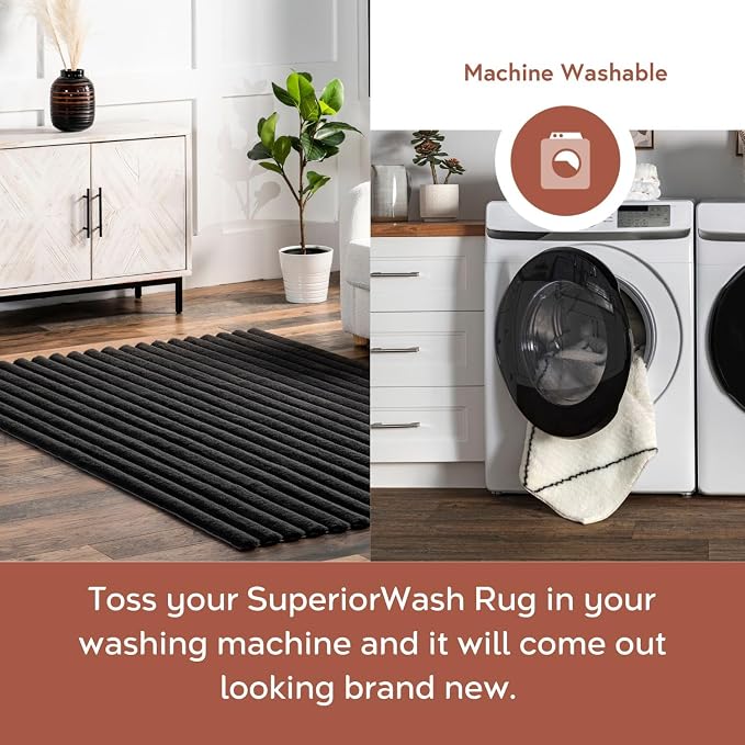 nuLOOM Kai Charcoal Striped Washable Runner Rug - Image 2