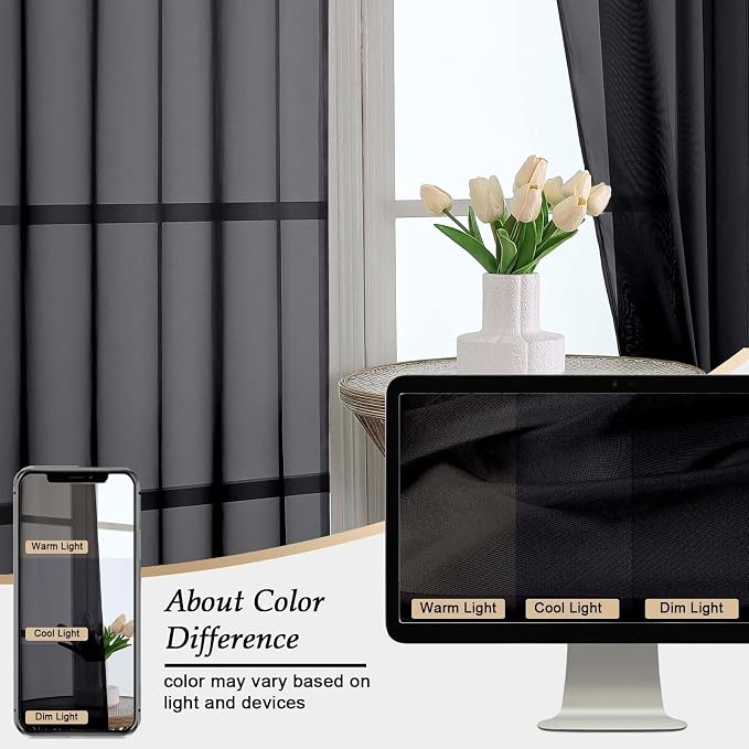 Black Sheer Curtains 84 Inches Long 2 Panels Set - Image 7