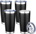 20oz Tumbler with Lid Double Wall Vacuum Insulated Travel Coffee Mug Stainless Steel Thermal Cup Powder Coated Sturdy Coffee Tumbler Bulk for Hot and Cold Beverage (Black,4)