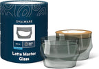 ovalware 8.5oz Double Wall Latte Cups, Latte Set of 2 - Latte Glasses for Cold & Hot Drink, Palm-Sized Cups with Wide Rim for Artistic Designs - Stealth Gray