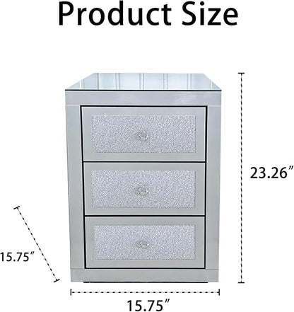 3-Drawer Mirrored Nightstand Bedside Table, Modern Mirrored End Side Table - Image 2
