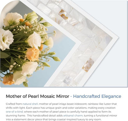 Tanmicoshomy 24 x 47 Inch White Rectangle Wall Mirror, Natual Shell Framed - Image 2