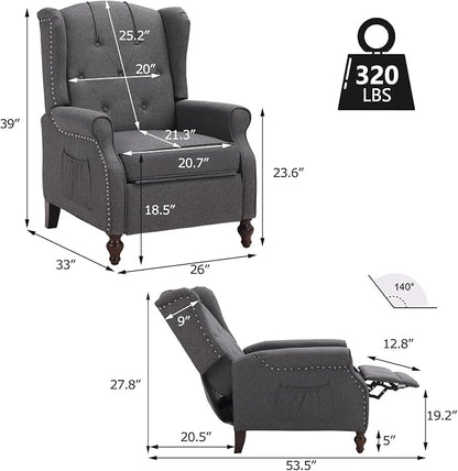 Wingback Recliner Chair with Massage and Heat, Wingback Recliner Tufted Fabric - Image 2