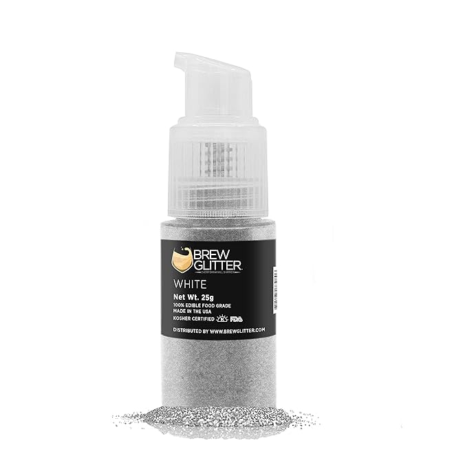 White Brew Glitter Edible Glitter for Drinks, Cocktails, Beer, Garnish Glitter & Beverages | Kosher & Halal Certified | 100% Edible & Food Grade | Vegan, Gluten, Nut Free (25g Spray Pump, White)
