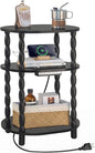 MaxSmeo Black Side Table with Charging Station, 3-Tier Small Oval End Table by MaxSmeo