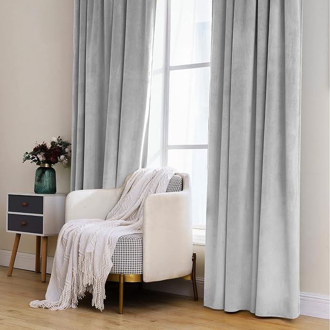 MIULEE Greyish White Velvet Blackout Curtains 52x96 inches 2 Panels | Luxury - Image 7