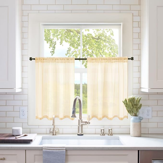MIULEE 2 Panels Red Kitchen Tiers Sheer Curtains 29 X 36 Inch Cream Beige | by MIULEE