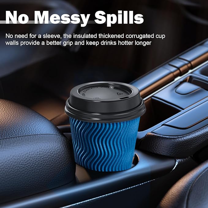 80 Pack 16 oz Disposable Coffee Cups with Lids and Straws, Insulated Ripple Wall To Go Paper Coffee Cups for Coffee, Hot Chocolate and Hot Tea Drinks - Navy