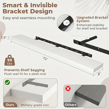 FLYJOE Floating Shelves for Wall, 72 Inch Floating Shelves Set of 2, Kitchen - Image 2