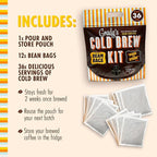 GRADY’S COLD BREW, New Orleans Style, 100% Arabica Ground Coffee & Chicory Pouches, All-in-One Cold Brew Kit with 12 Easy-to-Brew Beans Bags, Makes 36 drinks