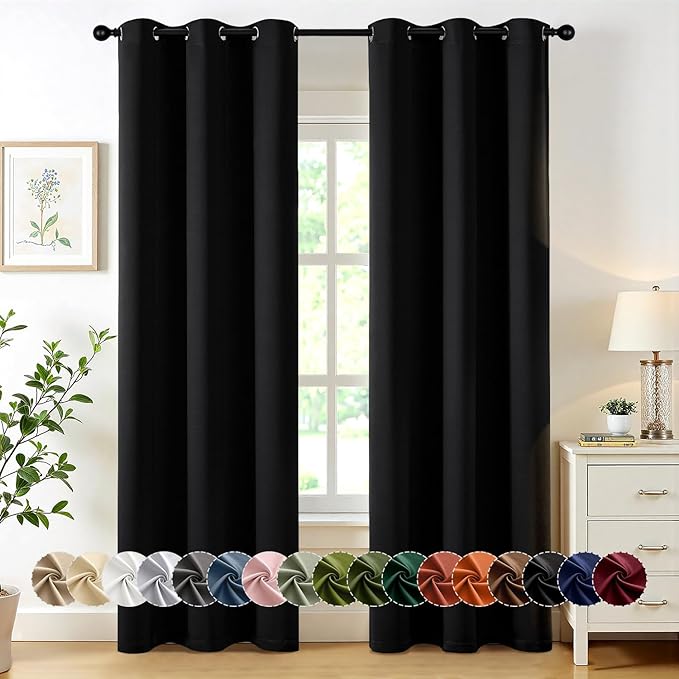 MIULEE Blackout Curtains for Bedroom 2 Panels 40 x 84 Inch Long Black | Thermal by MIULEE