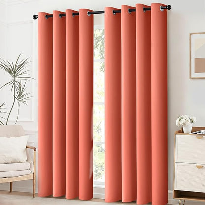 Yakamok Room Darkening Curtains 52x63 inch Length Coral Orange-Living Room | 2 - Image 2
