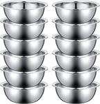Pinkunn Set of 12 Stainless Steel Mixing Bowls, Nesting Metal Prep Salad Bowl Bulk Kitchen Large Reusable Baking Food Container for Hotel Restaurant Home Cooking, Silver(10.2 x 3.26 Inch)