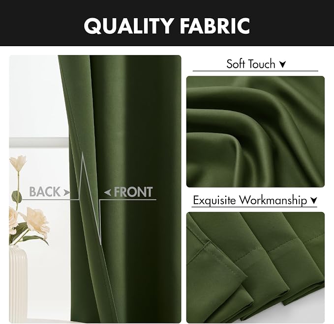 MIULEE 4 Panels Set Olive Green Blackout Curtains 63 Inch Length Bedroom | - Image 8
