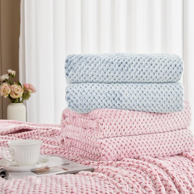 Exclusivo Mezcla Soft Waffle Fleece Bed Blanket Queen Size, Heather Blue | - Image 8