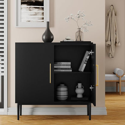 Storage Cabinet with Doors, Modern Black Accent Cabinet, Free Standing Cabinet - Image 5