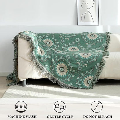 Boho Throw Blanket for Bed 100% Cotton Ultra Soft Rustic Quilt Summer Blanket - Image 4