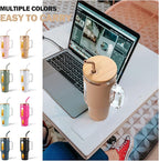 Kodrine 40 oz Glass Tumbler with Handle, Iced Coffee Tumbler with Straw and Bamboo Lid, Glass Drinking Cup with Silicone Sleeve Time Marker, Water Bottle Dishwasher Safe, Cup Holder Friendly, Amber