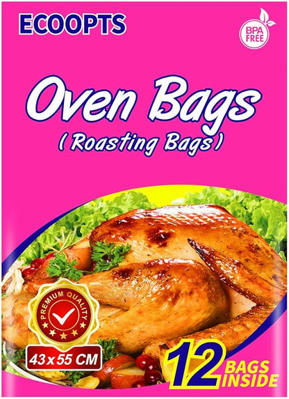 ECOOPTS Turkey Oven Bags Large Size Oven Cooking Roasting Bags for Chicken Meat Ham Seafood Vegetable - 12 Bags (17 x 21.6 IN)