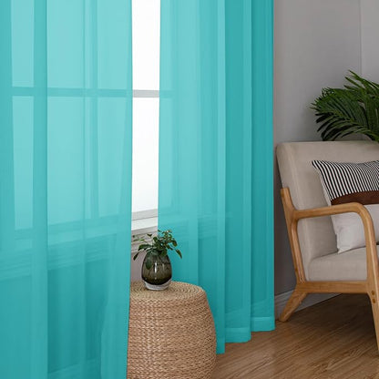 Chyhomenyc Sheer Turquoise Curtains 90 inches Long 2 Panels, Light Filtering - Image 3