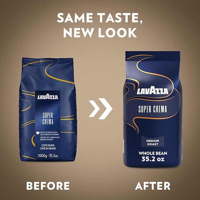 Lavazza Super Crema Whole Bean Coffee, Medium Espresso Roast, Arabica and Robusta Blend, 2.2 lb Bag (Pack of 3)