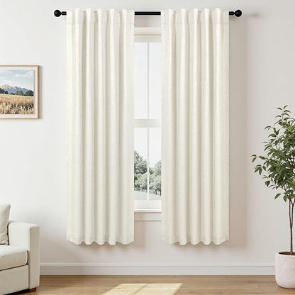 Pitalk Natural Cream Linen Blackout Curtains 64 Inch Length 2 Panels by Pitalk