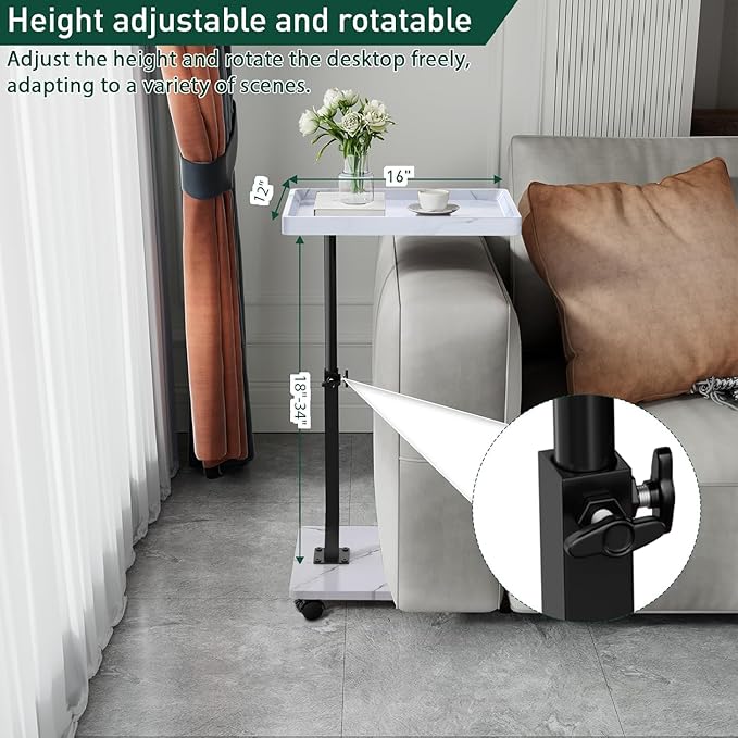 C Table End Table Adjustable Height, 360°Swivel TV Tray Table - Image 3