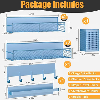 Magnetic Spice Rack for Refrigerator, 7 Pack Metal Magnetic Shelf Blue - Image 2