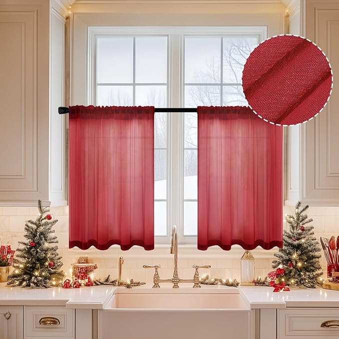 MIULEE Semi Sheer Kitchen Curtains 36 inch Length 2 Panels Half Window Curtains by MIULEE