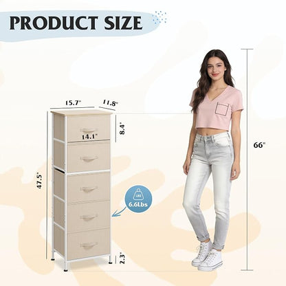 WLIVE Fabric Dresser, 5-Drawer Tall Dressers - Image 3