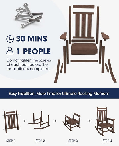 KINGYES Oversized Outdoor Rocking Chair, All-Weather Patio Rocking Chairs - Image 9