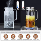 42OZ Glass Pitcher with Lid and Spout, Water Jug, 1250ml Carafe for Hot/Cold Water, Large Iced Tea Pitcher for Coffee, Juice and Homemade Beverage